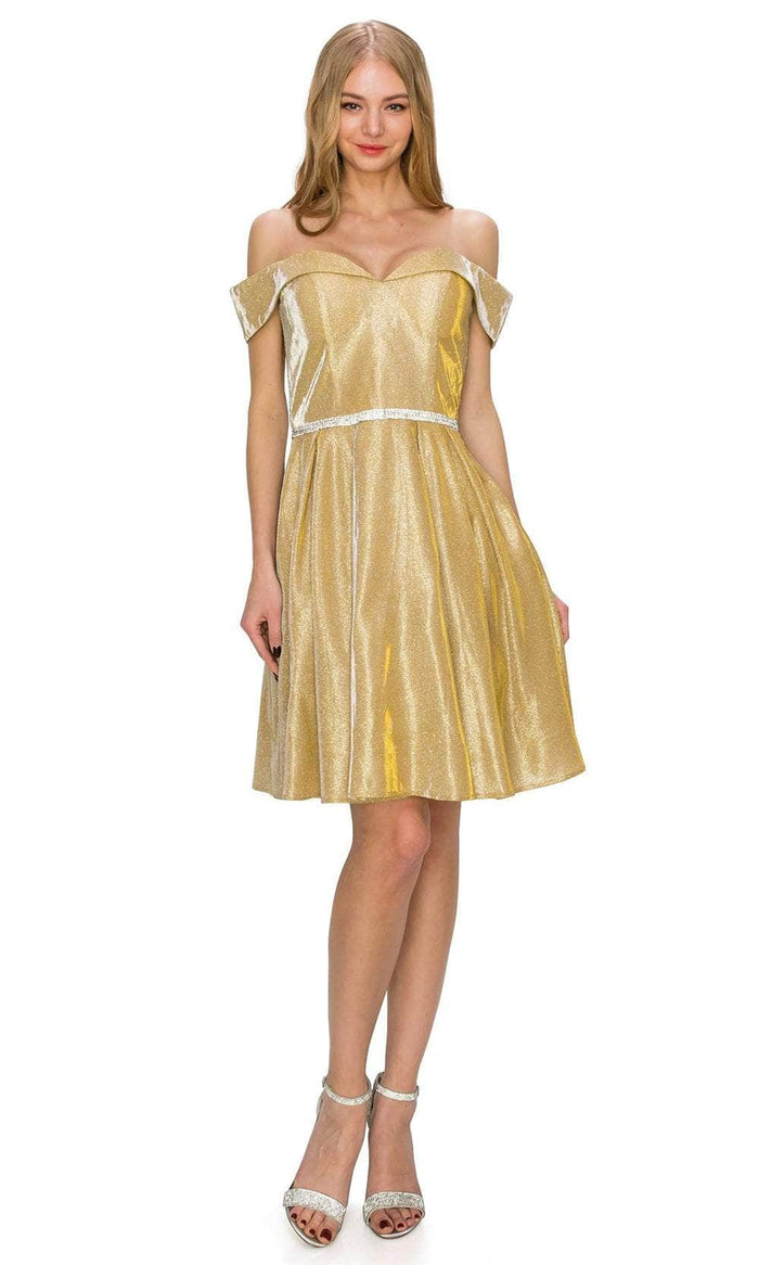 Cinderella Couture 8012J - Off-Shoulder Glitter Cocktail Dress Homecoming Dresses XS / Gold