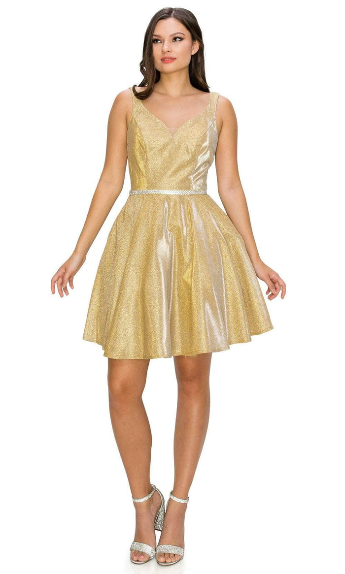 Cinderella Couture 8013J - Sleeveless A-Line Cocktail Dress Homecoming Dresses XS / Gold