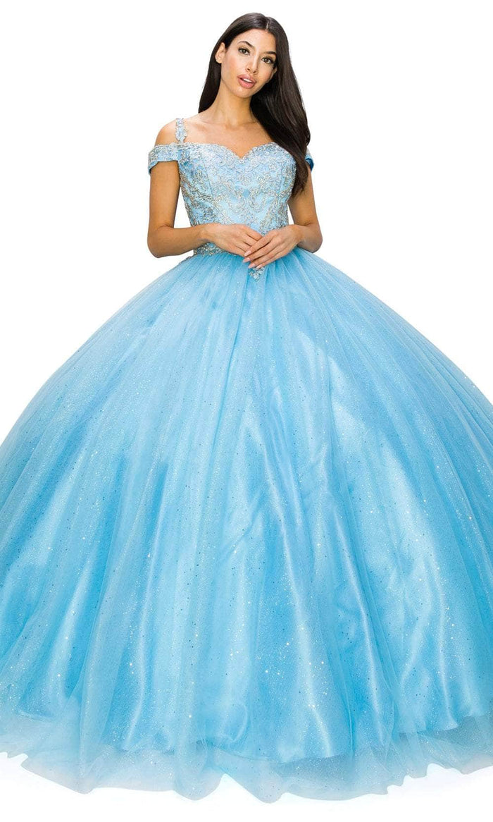 Cinderella Couture 8028J - Sweetheart Cold Shoulder Ballgown Special Occasion Dress XS / Blue