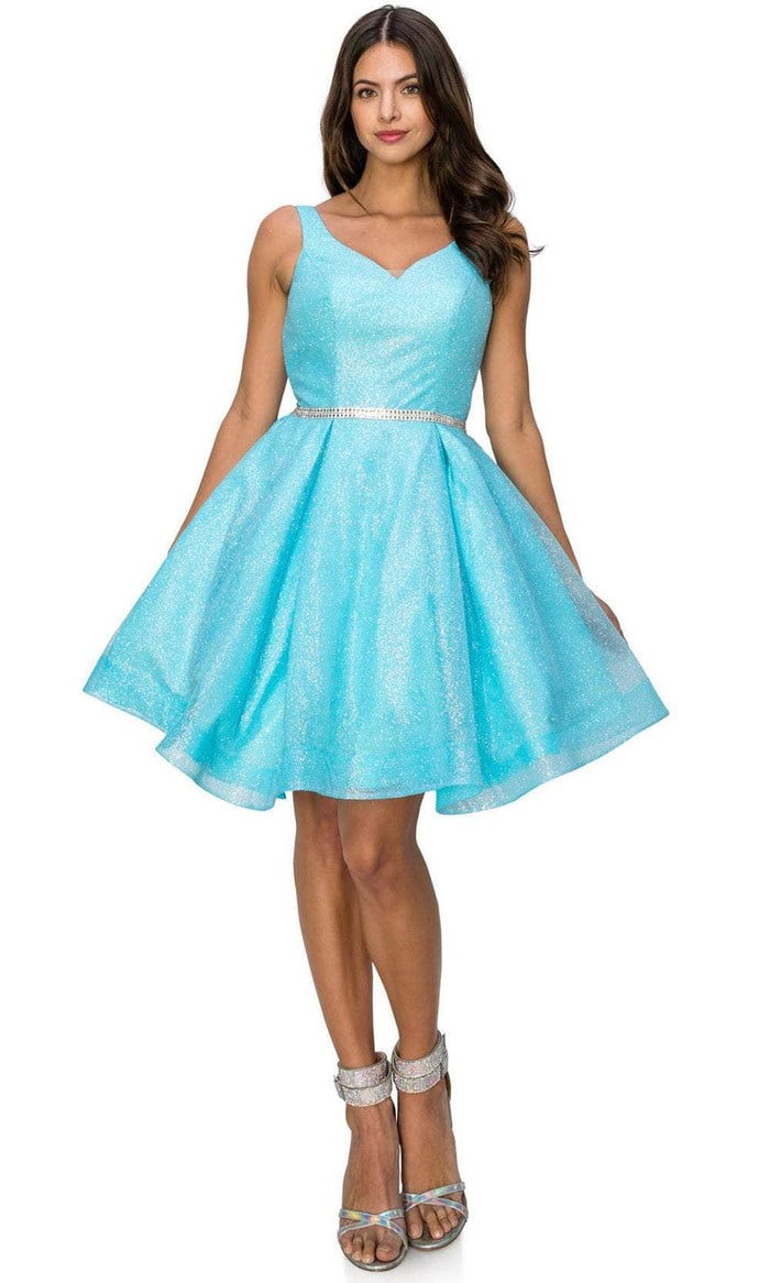 Cinderella Couture 8047J - Glittered Pleated A-Line Cocktail Dress Special Occasion Dress XS / Blue