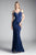 Cinderella Divine 13112A - Embellished Strappy V-neck Lace Fitted Dress Prom Dresses 2 / Navy