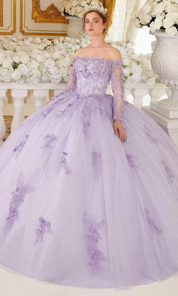 Cinderella Divine 15706 - Off-Shoulder Ballgown with Long Sleeves Sweet 16 Dresses XXS / Lilac