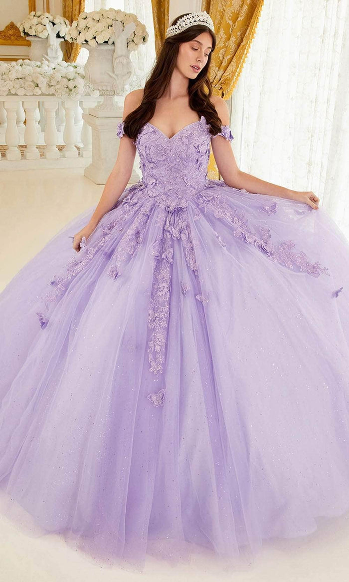 Cinderella Divine 15709 - Off-Shoulder Ballgown with Beaded Detailing Ball Gowns XXS / Lavender