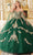 Cinderella Divine 15711 - Off-Shoulder Ballgown with Lace Applique Details Ball Gowns XXS / Emerald