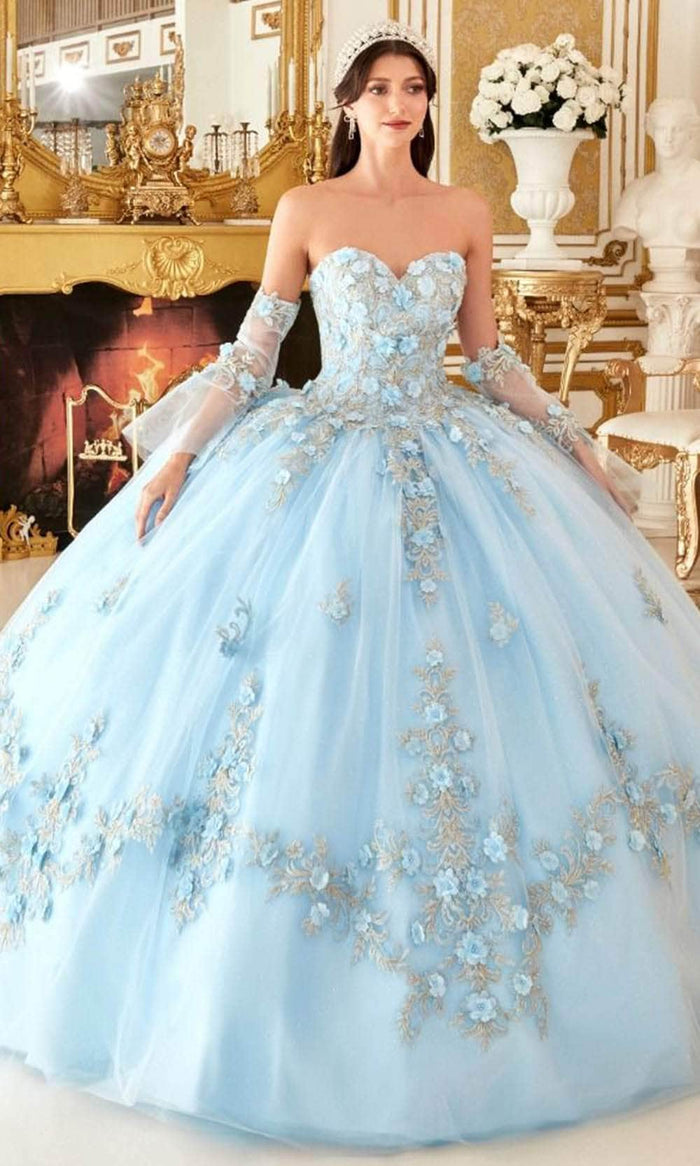 Cinderella Divine 15714 - Floral Applique Strapless Ballgown Quinceanera Dresses XS / Lt Blue