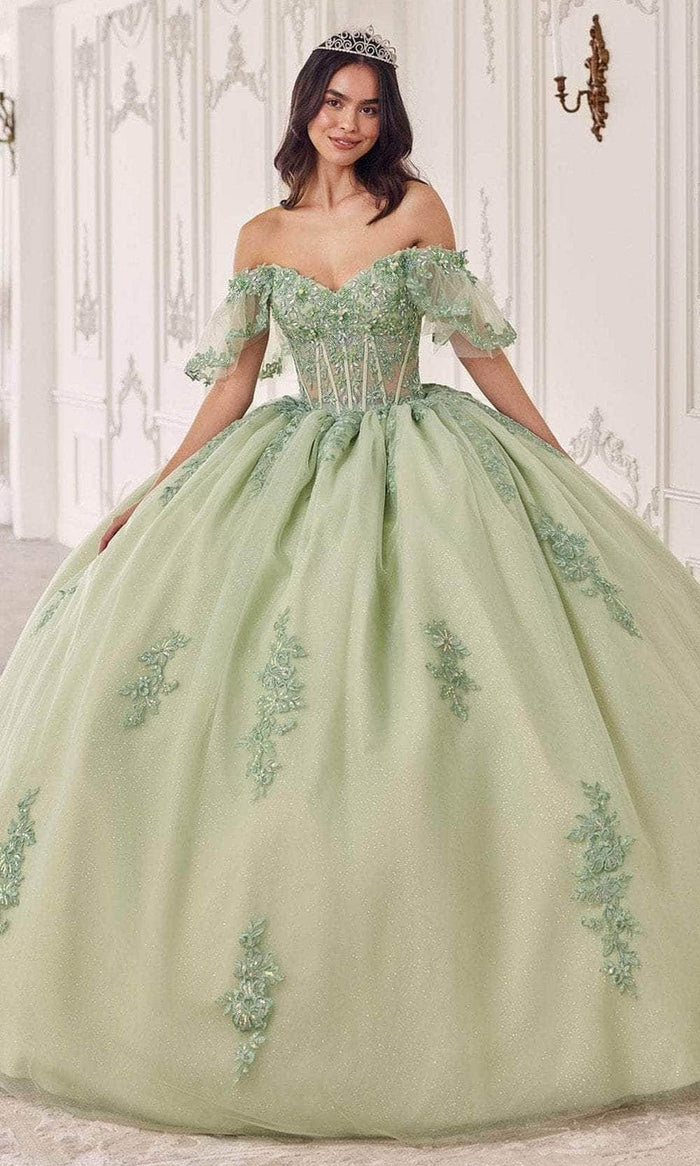 Cinderella Divine 15725 - Off Shoulder Beaded Ballgown Ball Gowns XXS / Sage