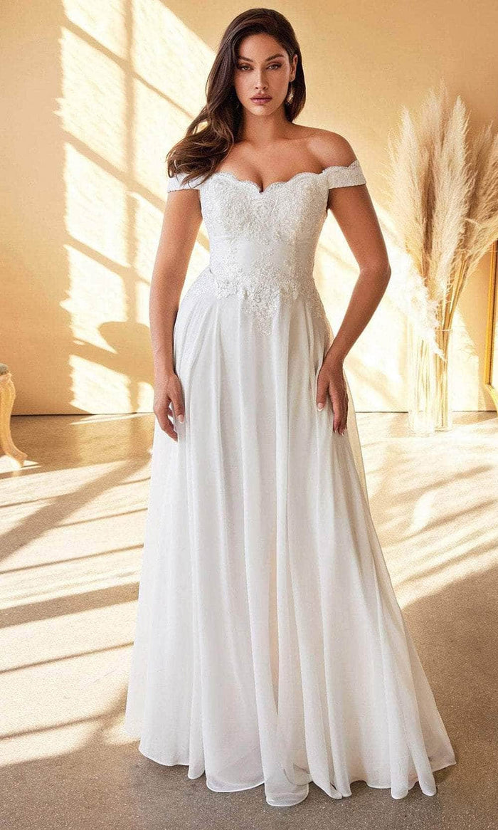 Cinderella Divine 7258W - Off Shoulder Floor Length Bridal Dress Wedding Dresses XXS / Off White