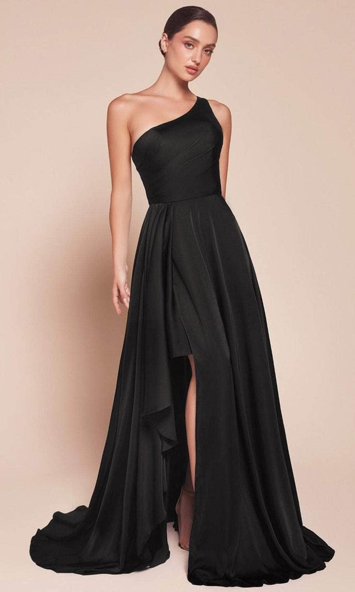 Cinderella Divine 7450 - Asymmetrical Hem Long Gown Prom Dresses 2 / Black