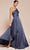 Cinderella Divine 7450 - Asymmetrical Hem Long Gown Prom Dresses 2 / Smoky Blue