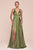 Cinderella Divine - 7469 Satin V-Neck A-Line Dress with Slit Bridesmaid Dresses 2 / Greenery