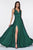 Cinderella Divine - 7469 Sleeveless V Neck Flowing Satin Gown Bridesmaid Dresses 2 / Emerald