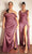 Cinderella Divine 7488C - Satin Sheath Prom Dress with Slit Bridesmaid Dresses 16 / Mauve Rose