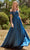 Cinderella Divine 7493 - Off Shoulder Faux-Wrap Evening Gown Evening Dresses 2 / French Navy