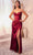 Cinderella Divine 7495 - Sheath Gown with Corset Bodice Prom Dresses 2 / Burgundy