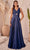 Cinderella Divine 7497 - V-Neck Prom Dress with Knotted Ruching Prom Dresses 2 / Navy