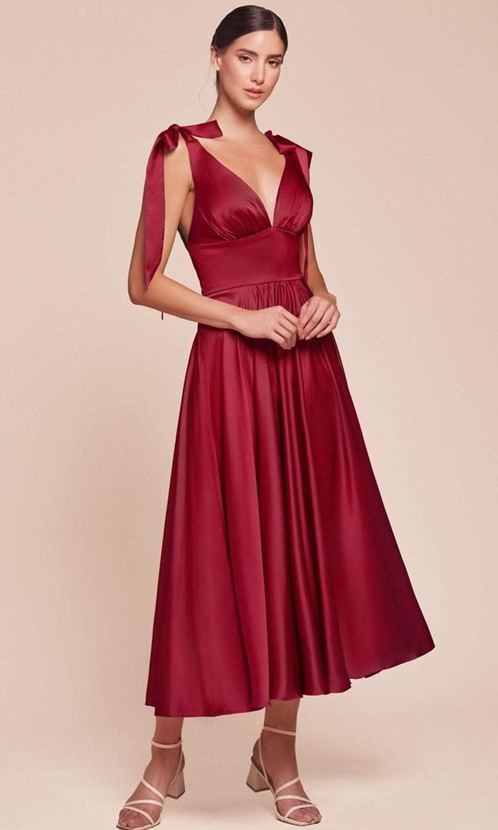 Cinderella Divine 7499 - Tea Length A-Line Dress Bridesmaid Dresses 2 / Burgundy