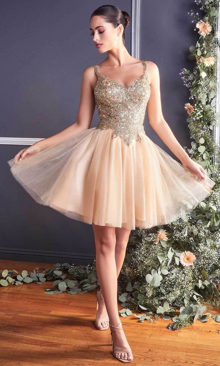 Cinderella Divine 9239 - Gilded A-Line Cocktail Dress Cocktail Dresses XXS / Champagne-Gold