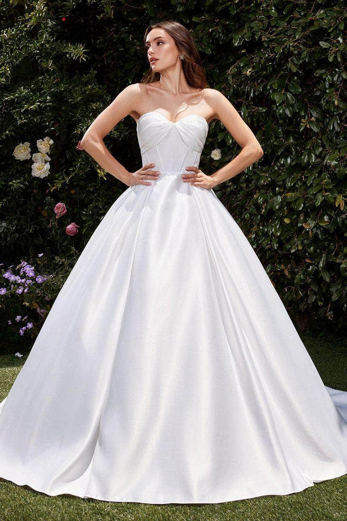 Cinderella Divine Bridal CDS512W - Boning Pleated Ballgown Bridal Dresses 2 / Off White