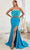 Cinderella Divine C141 - Feather Embellished Two-Piece Gown Prom Dresses 2 / Ocean Blue