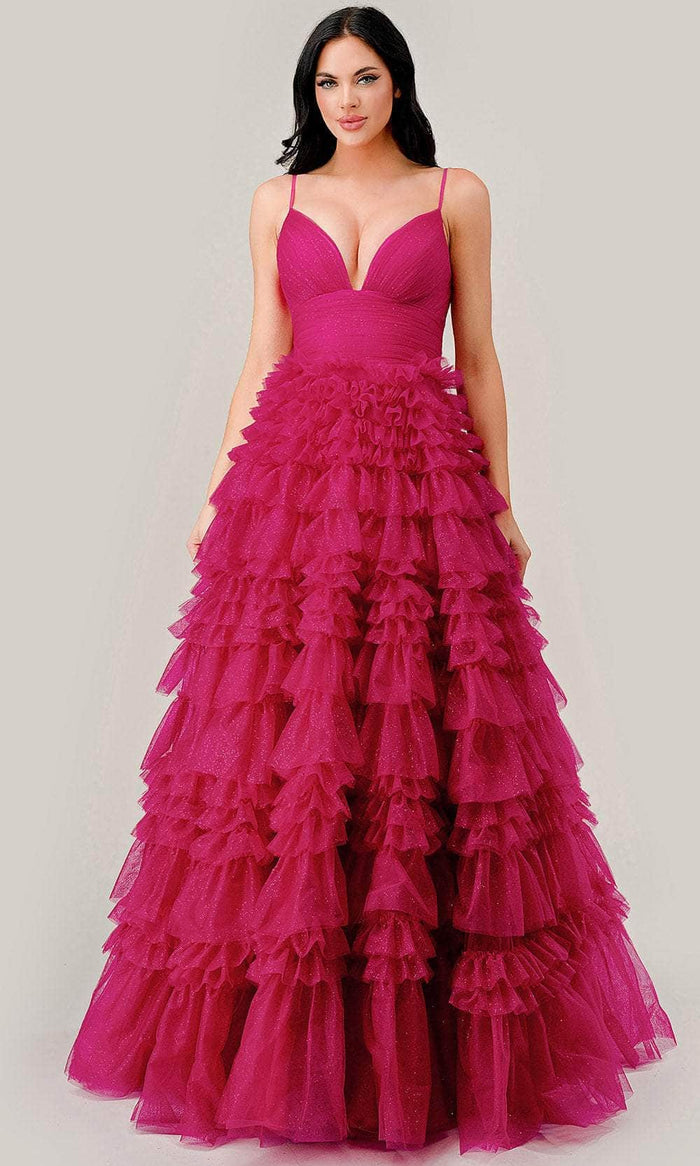 Cinderella Divine C156 - Sleeveless Empire with V-Neck Ballgown Ball Gowns 2 / Fuchsia