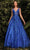 Cinderella Divine CB085 - Floral Embellished Deep V-Neck Ballgown Ball Gowns 4 / Royal