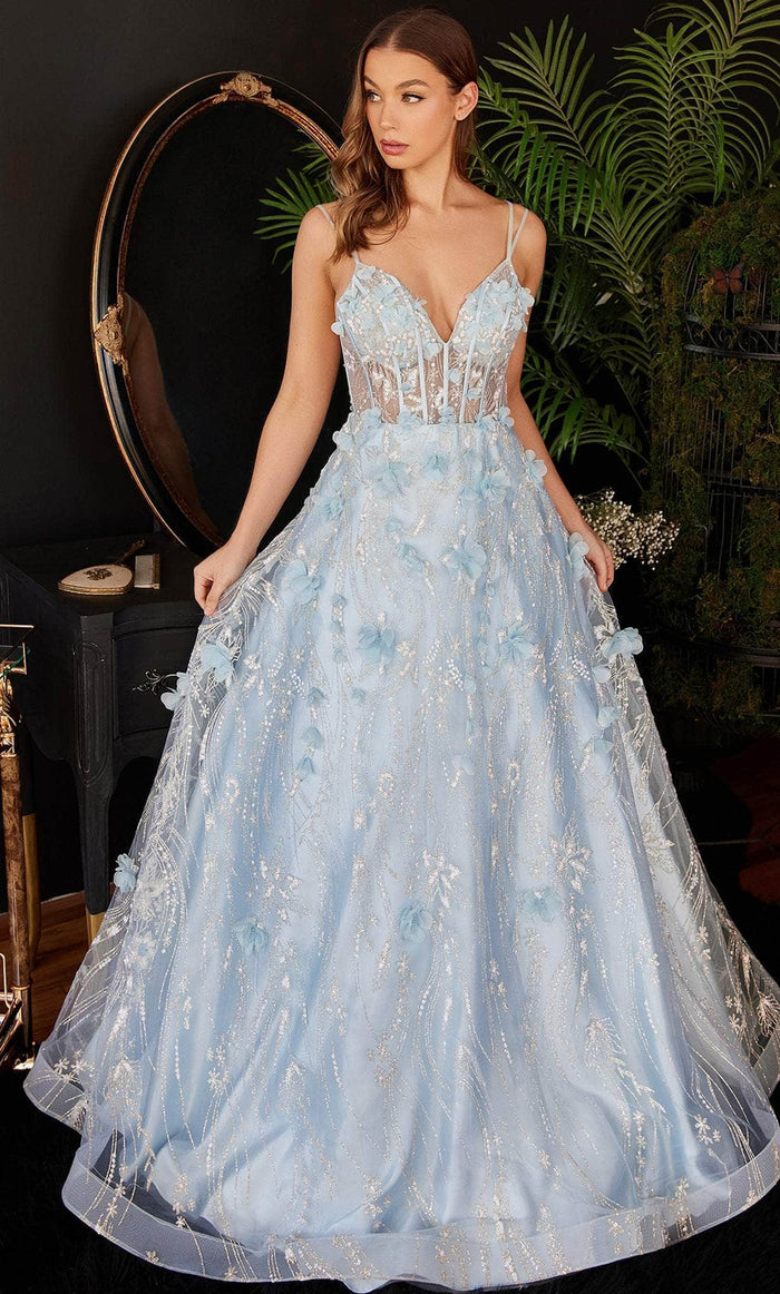 Cinderella Divine CB105 - Classic Long with 3D Floral Accents Prom Dress Prom Dresses 2 / Blue