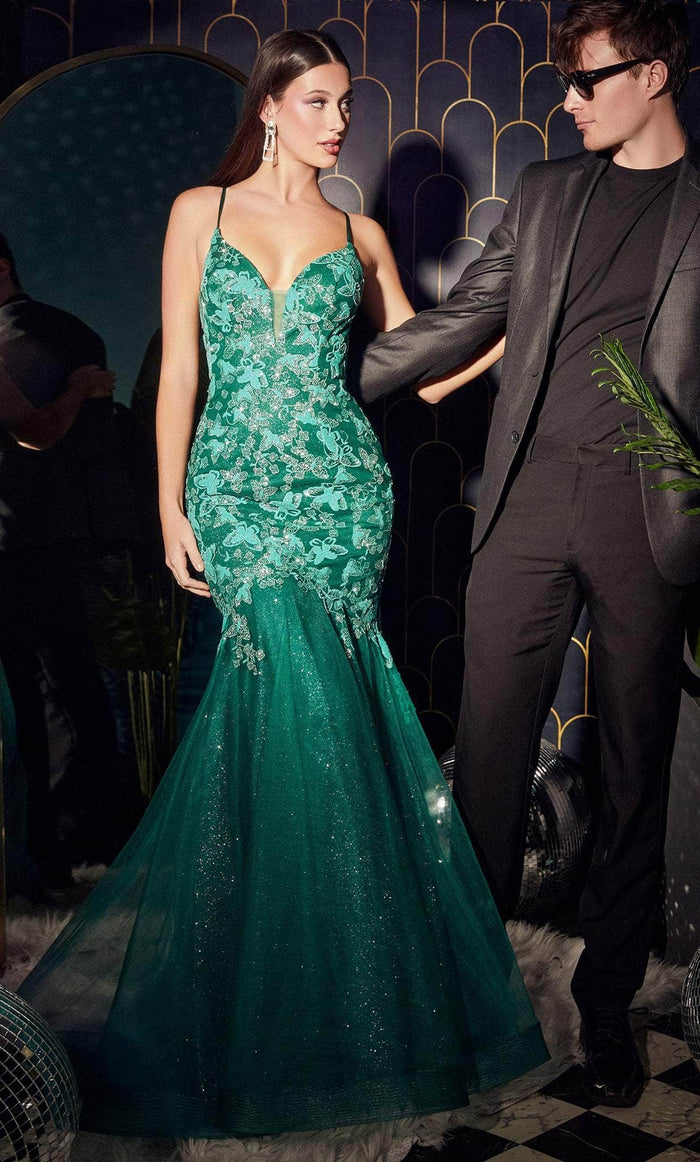 Cinderella Divine CB112 - Trumpet with Butterfly Embellishments Prom Dress Prom Dresses 4 / Emerald