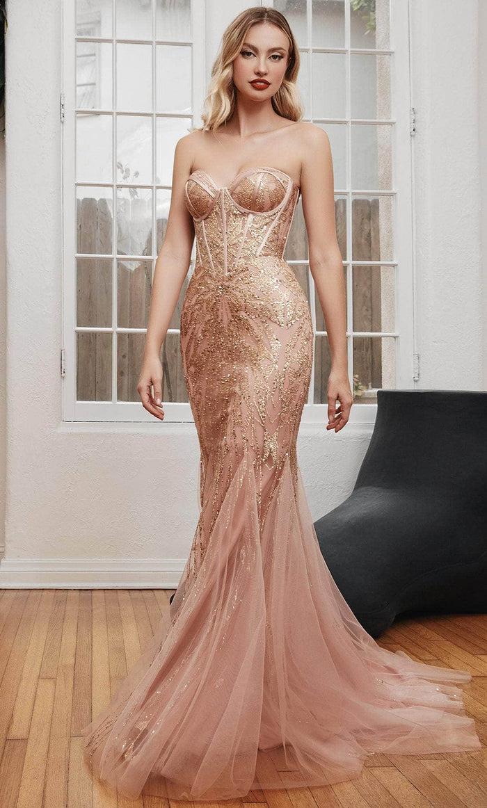 Cinderella Divine CB116 - Strapless Mermaid Gown with Beaded Detailing Prom Dresses 2 / Rose Gold