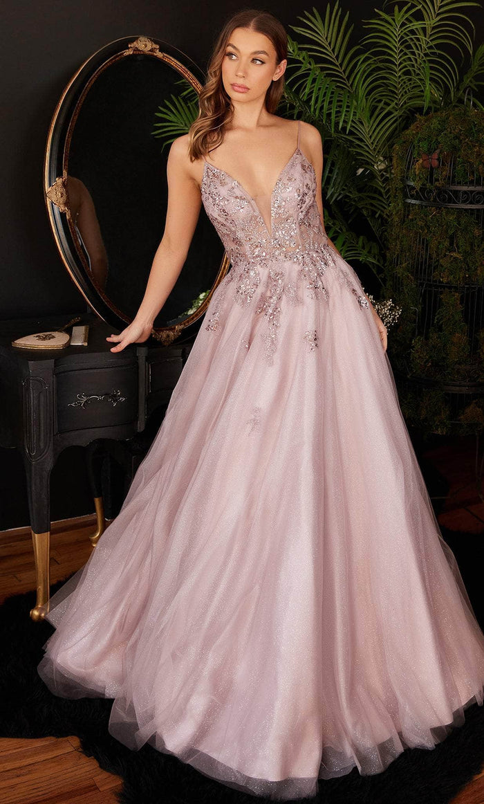 Cinderella Divine CB117 - Plunging V-Neck Sleeveless Evening Gown Prom Dresses 2 / Dusty Rose