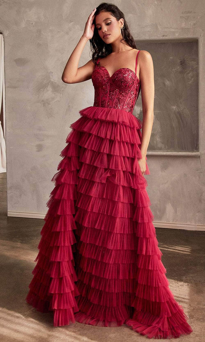 Cinderella Divine CB143 - Sequin Embellished Corset Bodice Ballgown Ball Gowns 2 / Burgundy