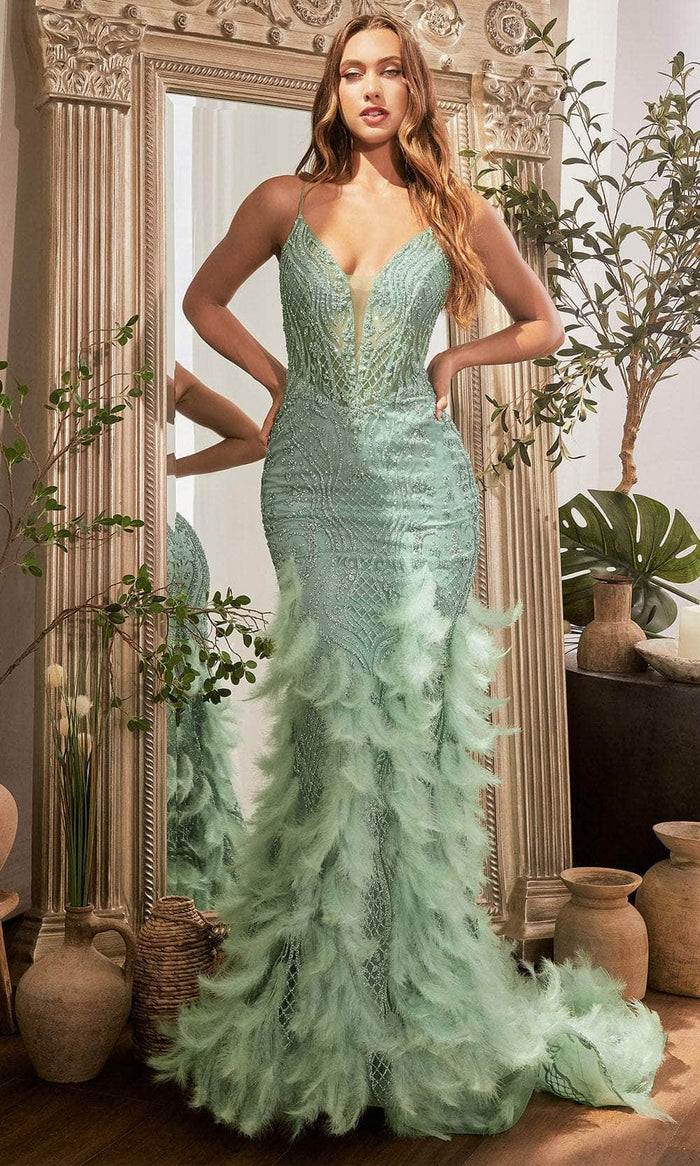 Cinderella Divine CC1608 - Plunging V-Neck Sleeveless Prom Dress Prom Dresses 2 / Sage