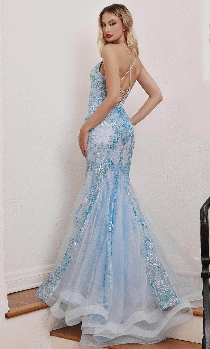 Cinderella Divine CC2279 - Glitter V Neck Evening Gown Prom Dresses 2 / Blue