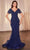 Cinderella Divine CC4019 - Beaded Short Sleeve Evening Gown Mother of the Bride Dresses 2 / Navy