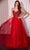 Cinderella Divine CC415 - Embellished V-Neck Long Gown Prom Dresses 2 / Red