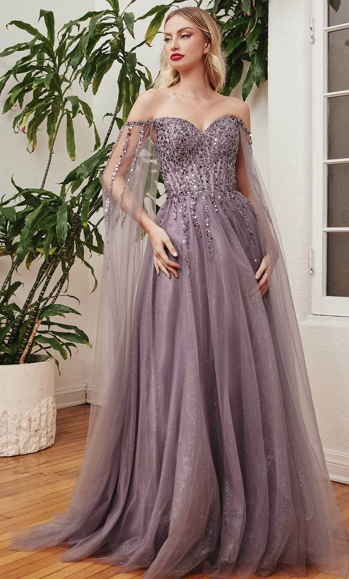 Cinderella Divine CD0204 - Prom Dress with Embellished Cape Sleeves Prom Dresses XS / English Violet