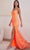 Cinderella Divine CD0209 - Feathered Sheath Gown with V-Neckline Prom Dresses 2 / Orange