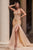 Cinderella Divine CD0214 - Stone Embellished Off-Shoulder Gown Prom Dresses 2 / Gold