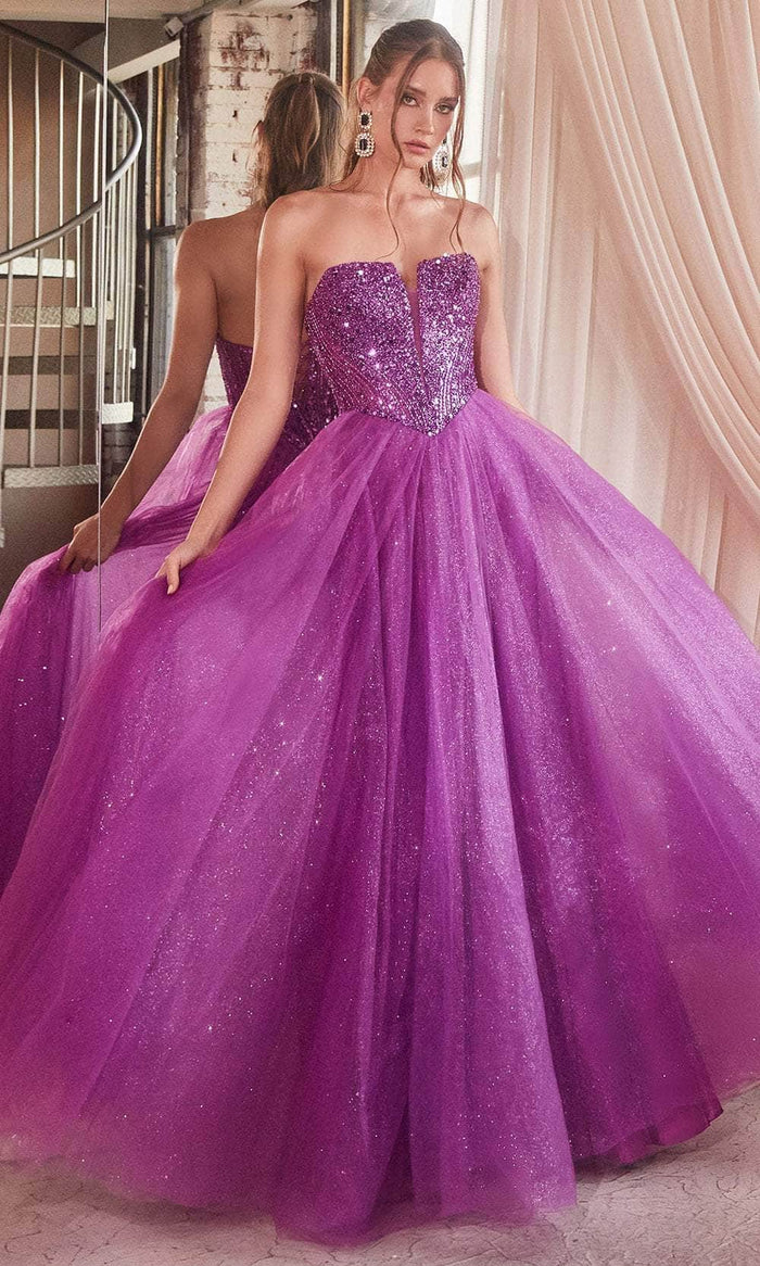 Cinderella Divine CD0217 - Prom Gown with Plunging V-Neck and Basque Waist Prom Dresses 2 / Amethyst