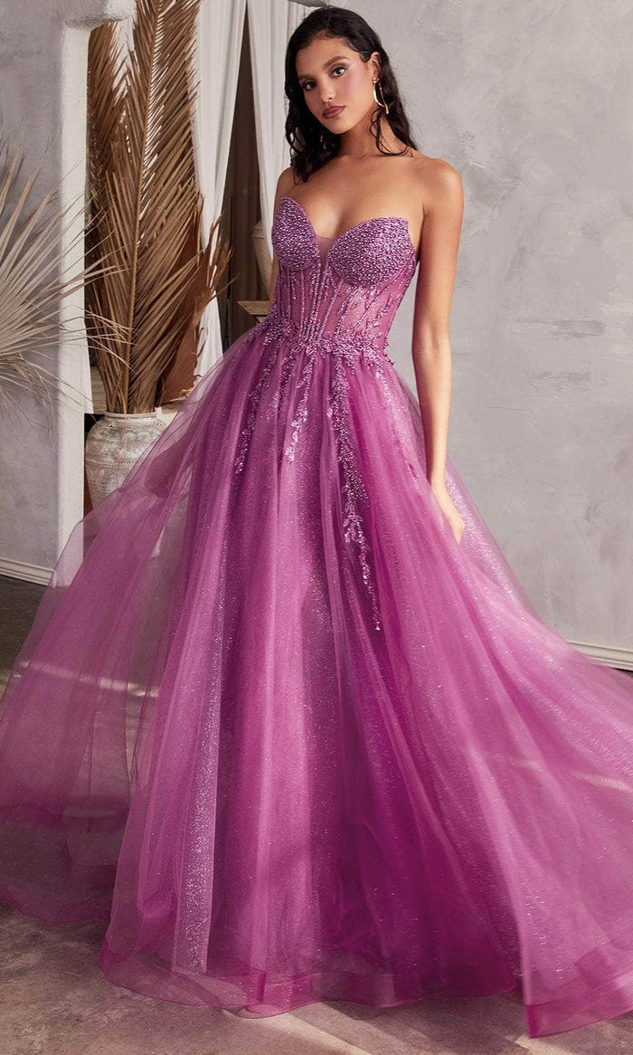 Cinderella Divine CD0230 - A-Line Prom Gown with Beaded Appliques Prom Dresses 2 / Amethyst