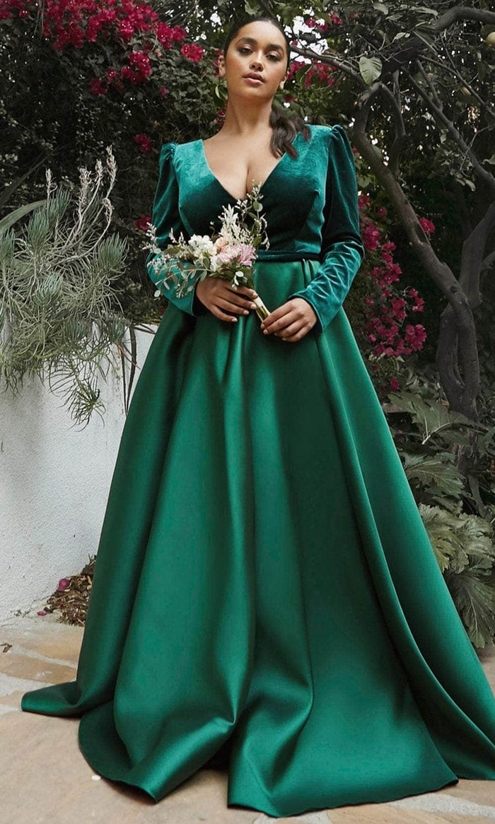 Cinderella Divine CD226 - Long Sleeve Pleated Ballgown Ball Gowns 2 / Emerald