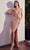 Cinderella Divine CD279 - Plunging V-Neck Draped Prom Dress Evening Dresses 4 / Rose Gold