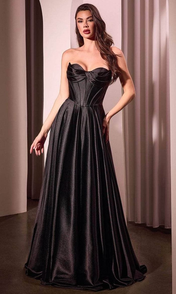 Cinderella Divine CD378 - High Slit Strapless Long Gown Prom Dresses 0 / Black