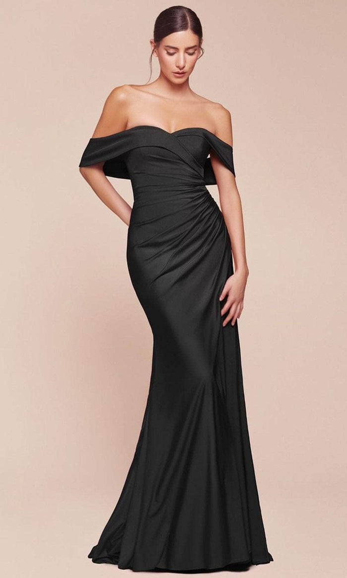 Cinderella Divine CD790 - Off Shoulder Ruched Long Gown Bridesmaid Dresses 2 / Black