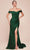 Cinderella Divine CD790 - Off Shoulder Ruched Long Gown Bridesmaid Dresses 2 / Hunter Green