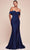 Cinderella Divine CD790 - Off Shoulder Ruched Long Gown Bridesmaid Dresses 2 / Navy