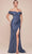 Cinderella Divine CD790 - Off Shoulder Ruched Long Gown Bridesmaid Dresses 2 / Smoky Blue