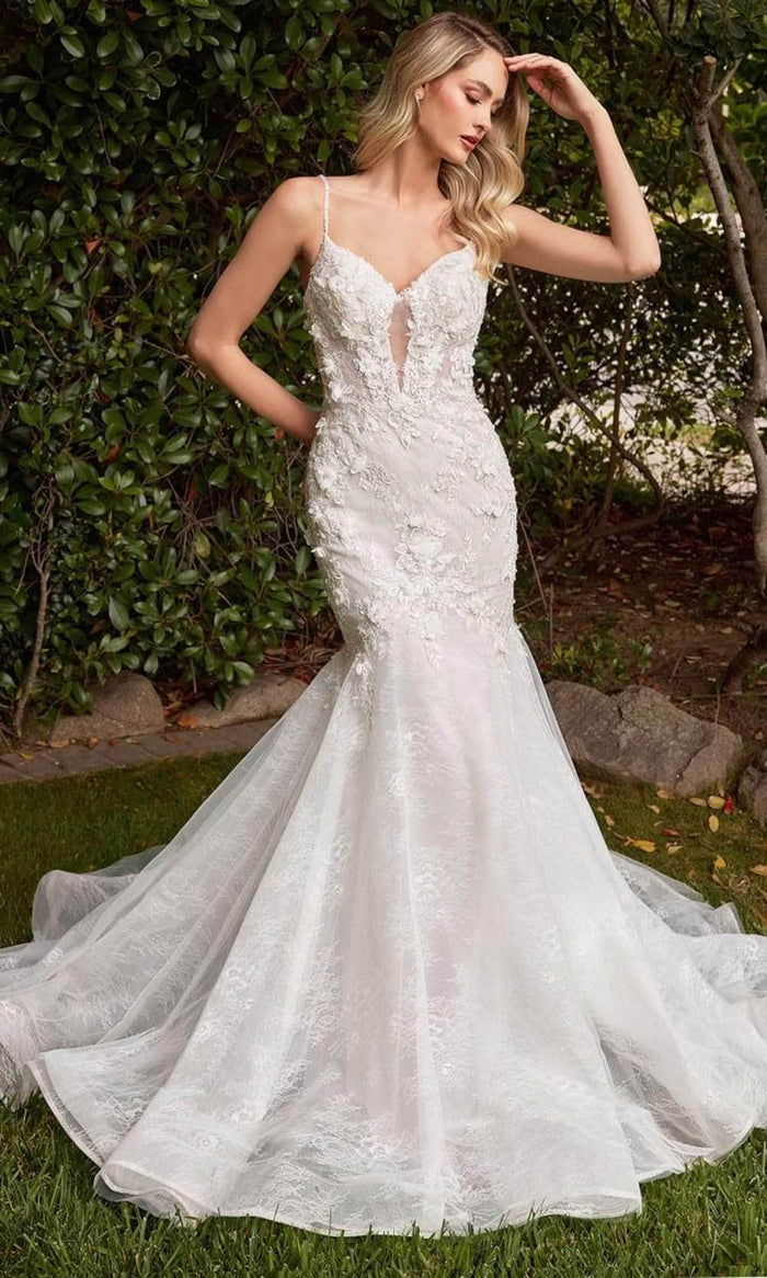 Cinderella Divine CD856W - Mermaid Bridal Dress with Sleeveless Silhouette Bridal Dresses 2 / Off White-Nude