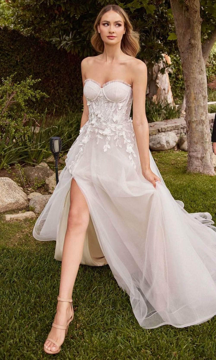 Cinderella Divine CD859W - Tulle A-line Strapless Wedding Gown Bridal Dresses 2 / Off White