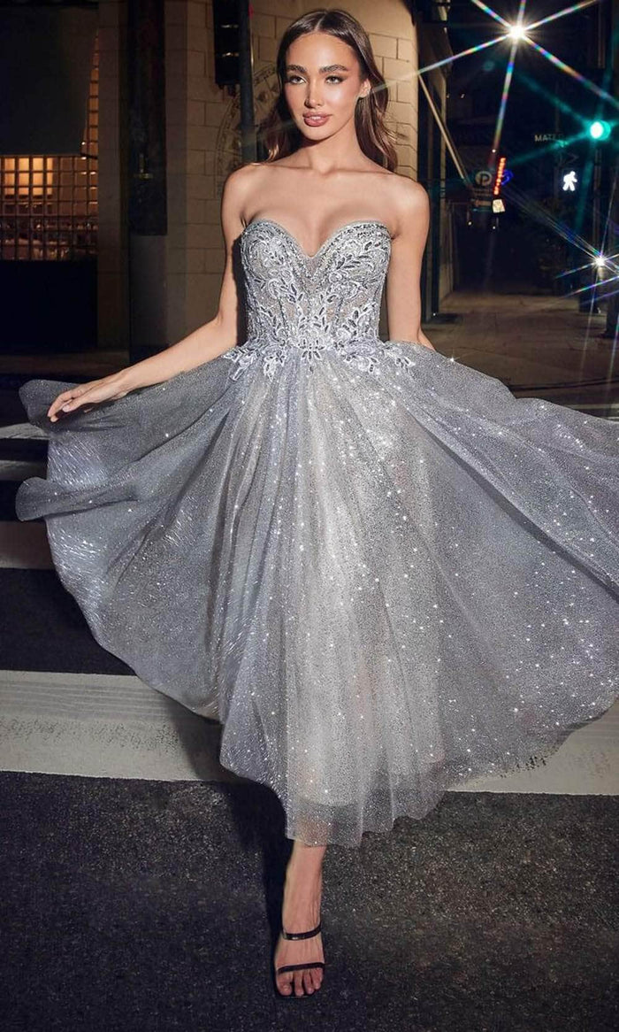 Cinderella Divine CD871 - A-line Dress with Strapless Design Cocktail Dresses 2 / Silver