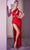 Cinderella Divine CD887 - Evening Gown with Asymmetric Cutout Neckline Evening Dresses 2 / Red